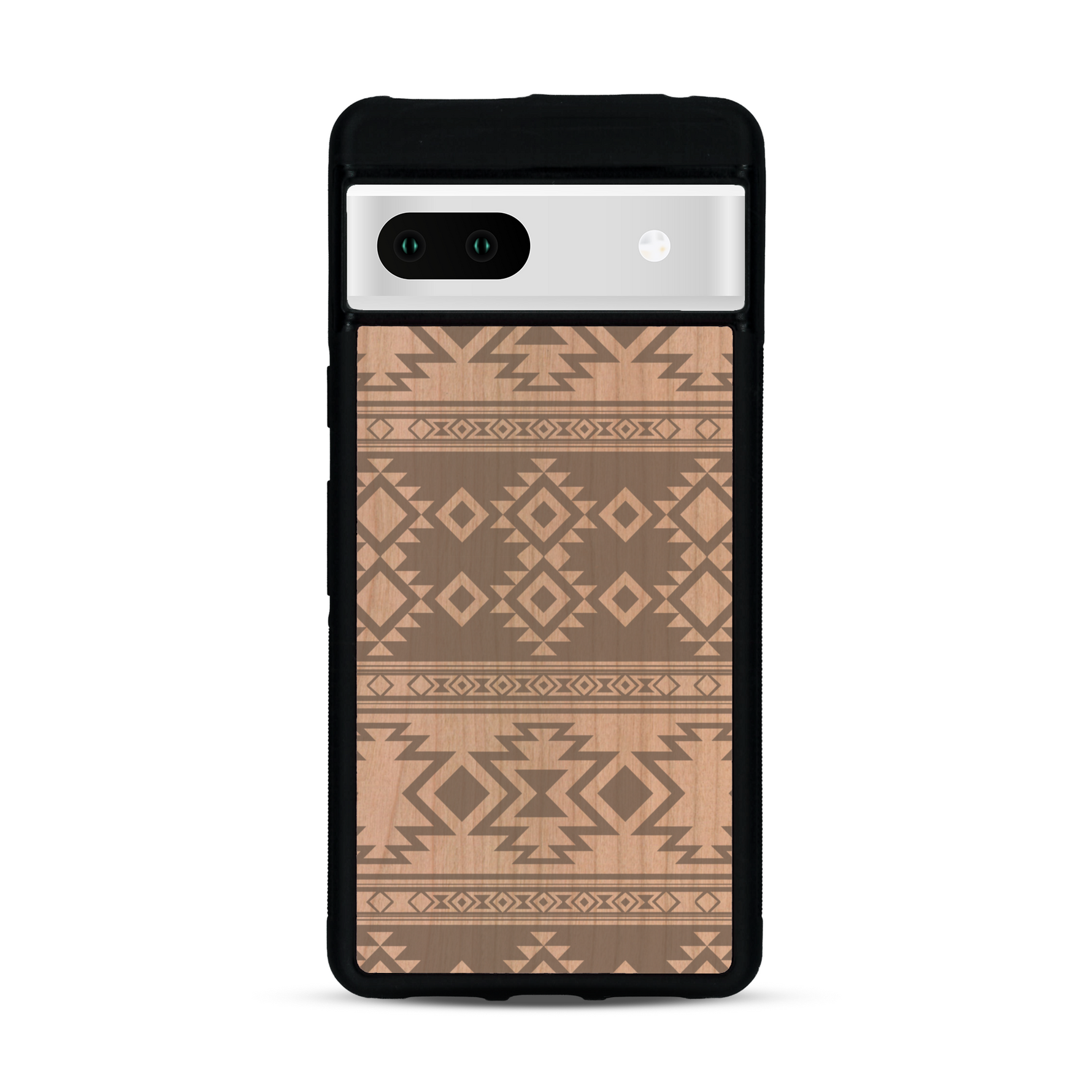 Coque de protection en bois véritable fabriquée en France pour  avec des motifs géométriques s'inspirant des temples aztèques, mayas et incas