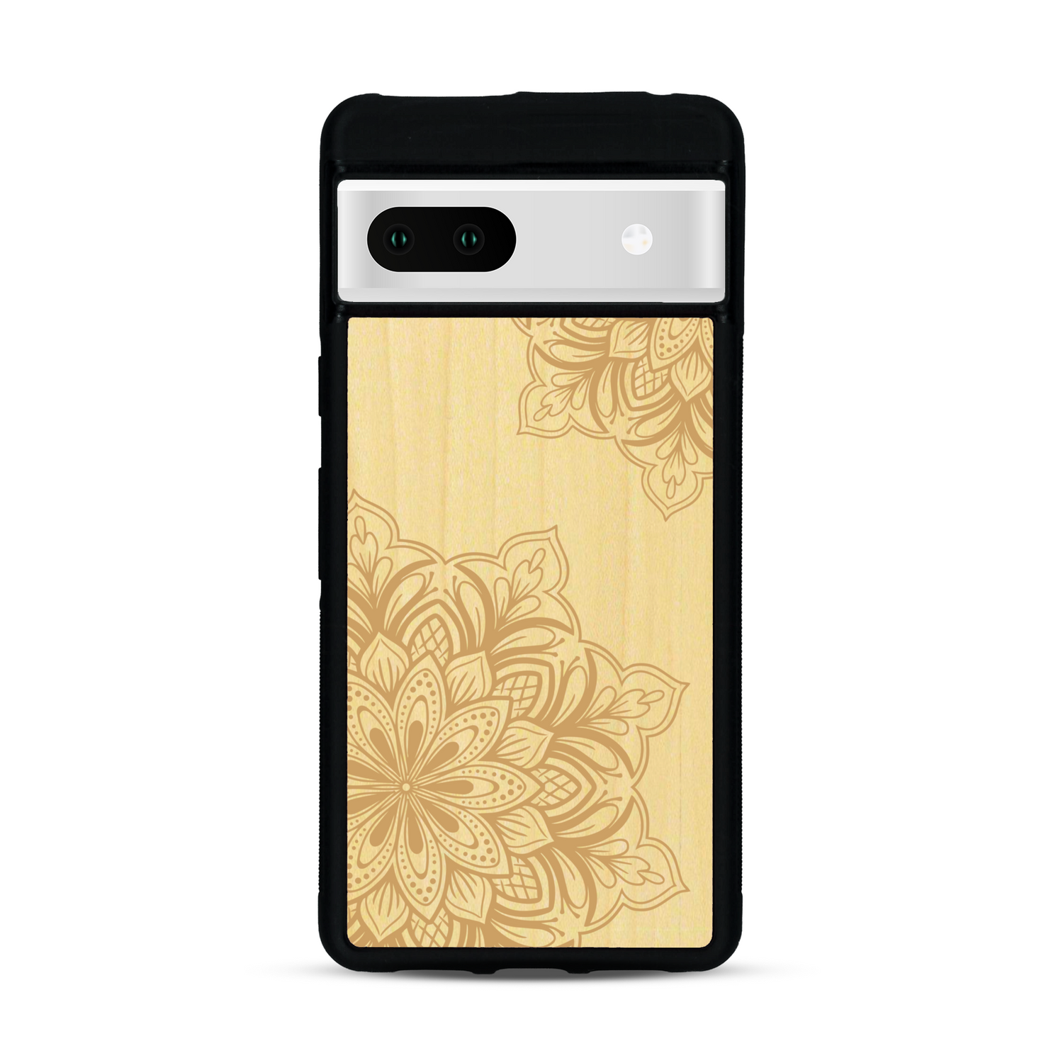 Coque de protection en bois véritable fabriquée en France pour  sur le thème de la bohème et du tatouage au henné avec une gravure représentant un mandala