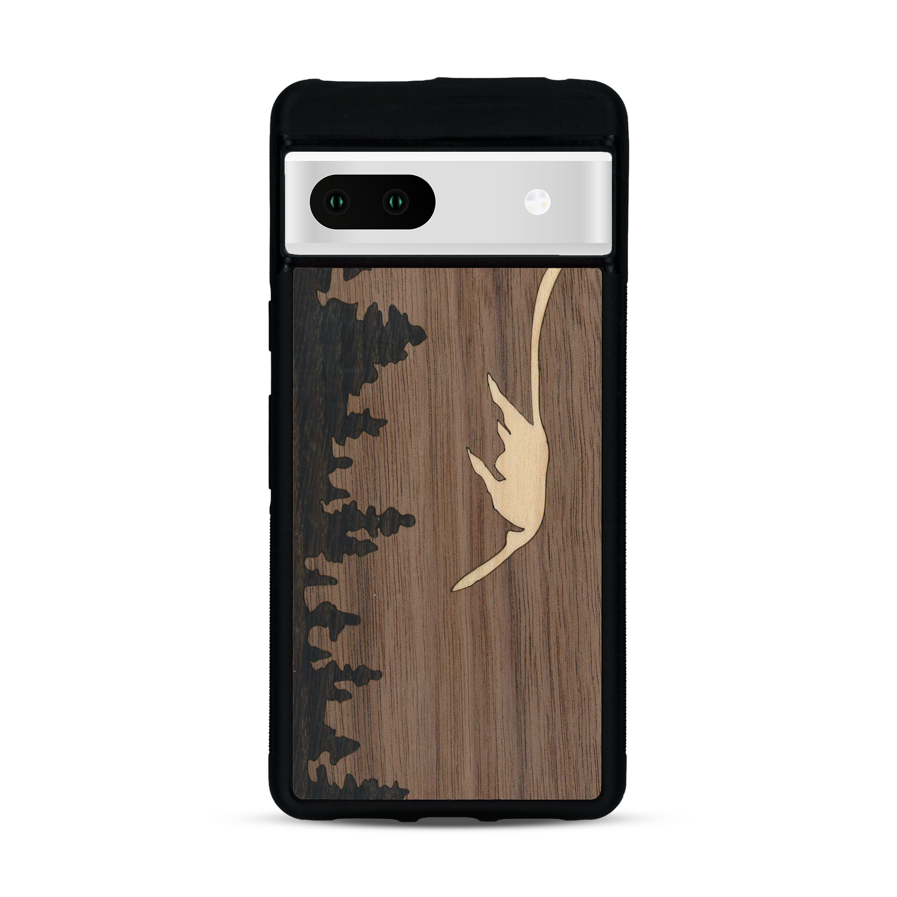 Coque de protection en bois véritable fabriquée en France pour  sur le thème de la nature et de la montagne qui allie du chêne fumé, du noyer et du bambou représentant le mont mézenc