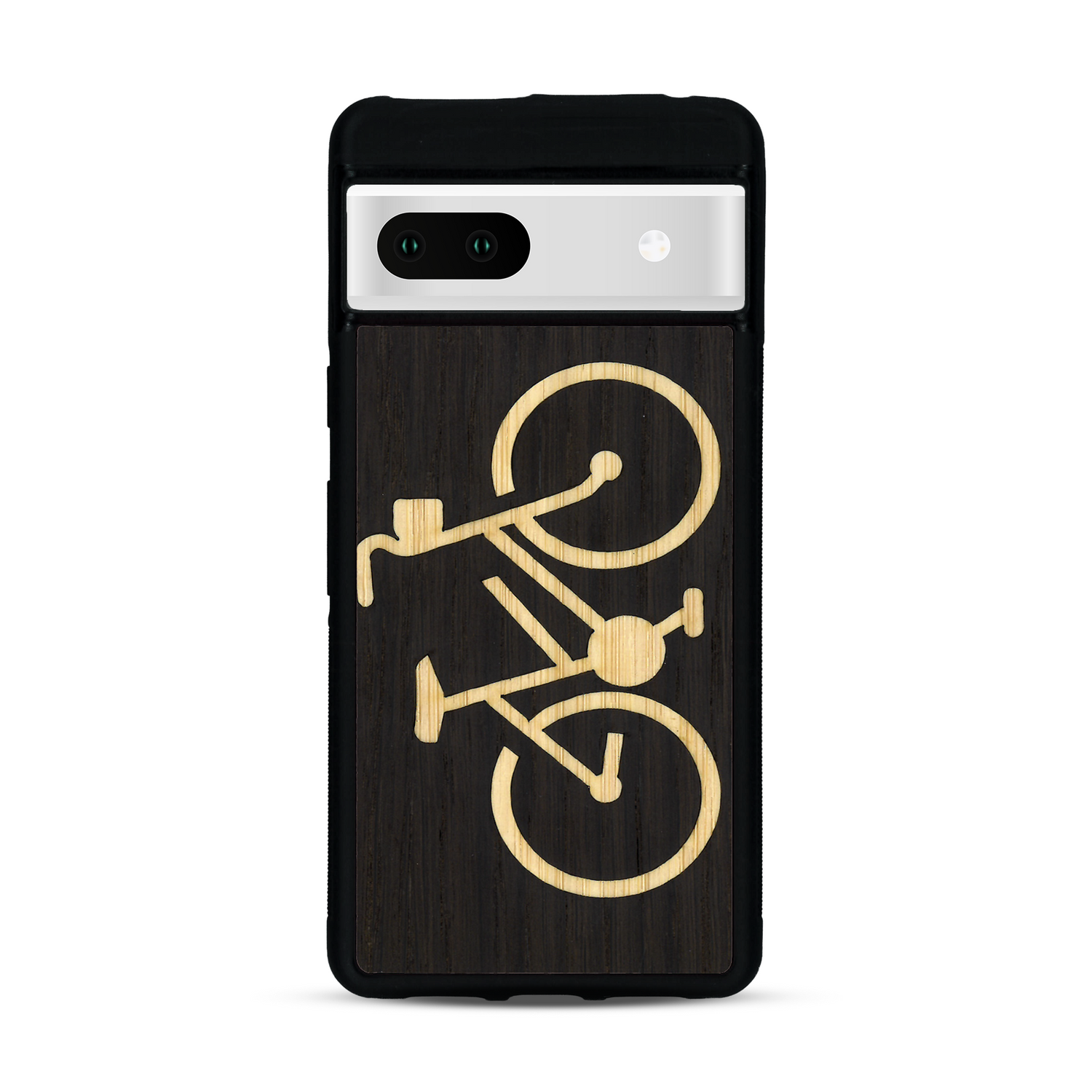 Coque de protection en bois véritable fabriquée en France pour  sur le theme du vélo et de l'outdoor qui allie du bambou et du chêne fumé représentant un vélo