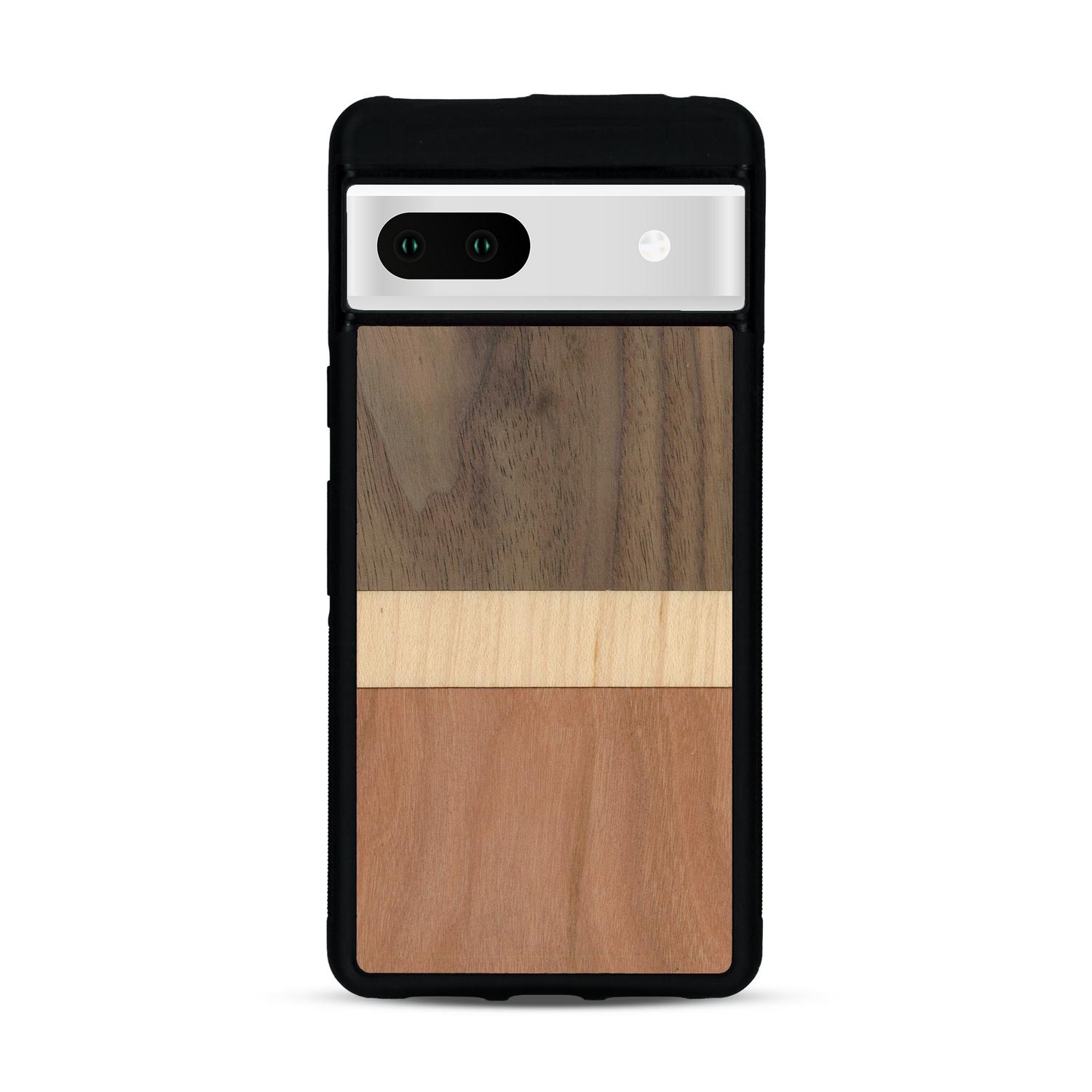 Coque de protection en bois véritable fabriquée en France pour  alliant des bandes horizontales de bambou, merisier et noyer