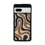 Coque de protection en bois véritable fabriquée en France pour Google Pixel 7 alliant plusieurs essences de bois pour représenter une ondulation
