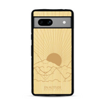 Coque de protection en bois véritable fabriquée en France pour  représentant des montagnes, sur le thème de la randonnée en pleine nature et du trail