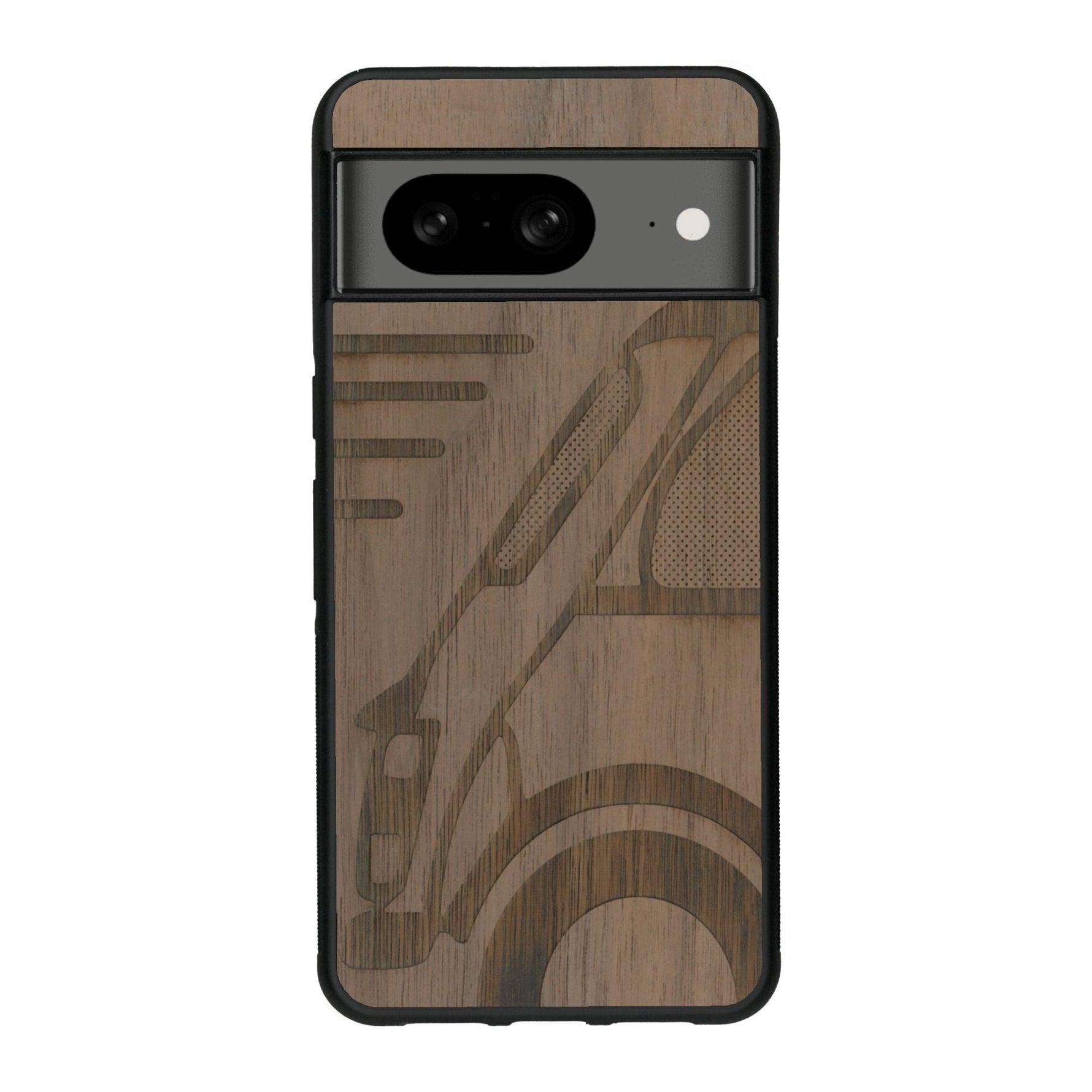 Coque de protection en bois véritable fabriquée en France pour Google Pixel 7A sur le thème de l'automobile avec une authentique Mini Cooper