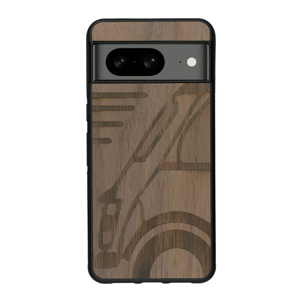 Coque de protection en bois véritable fabriquée en France pour Google Pixel 7A sur le thème de l'automobile avec une authentique Mini Cooper
