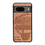 Coque de protection en bois véritable fabriquée en France pour Google Pixel 7A sur le thème de l'automobile avec une authentique Mustang