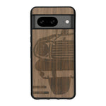 Coque de protection en bois véritable fabriquée en France pour Google Pixel 7A sur le thème de l'automobile avec une authentique Mustang