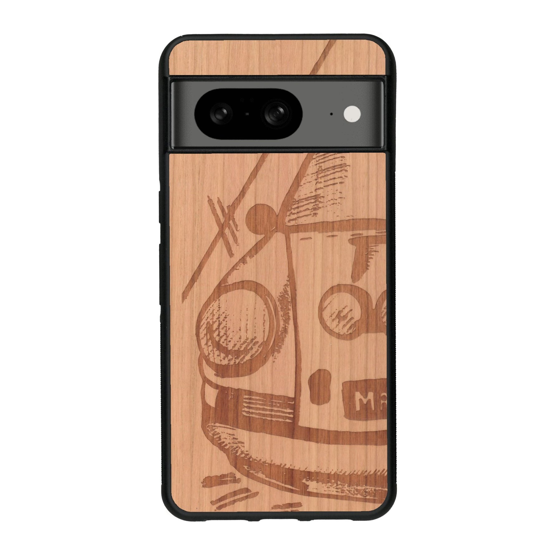 Coque de protection en bois véritable fabriquée en France pour Google Pixel 7A sur le thème de l'automobile avec une authentique Porsche