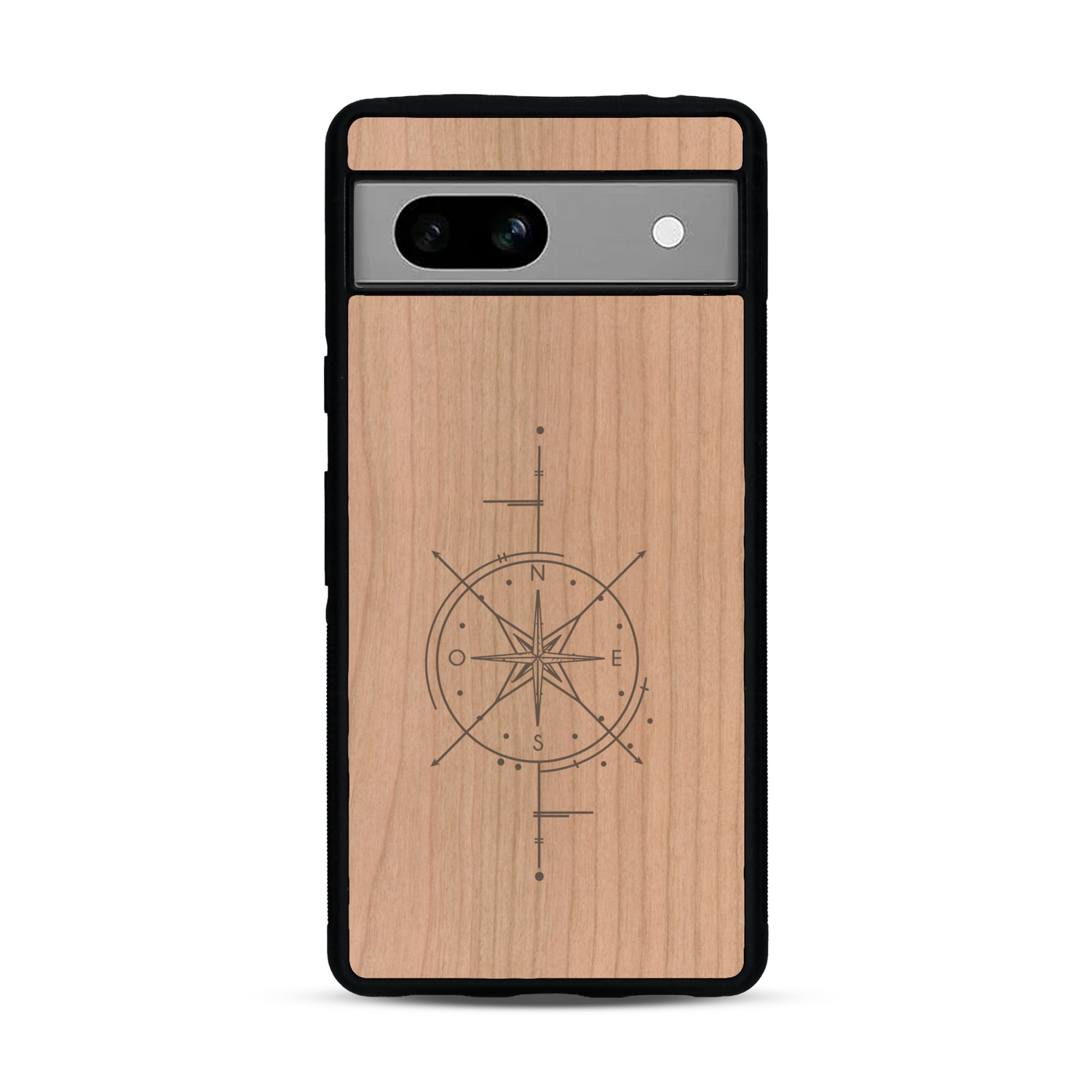 Coque de protection en bois véritable fabriquée en France pour  avec une gravure "rose des vents" sur le thème nautique et de l'océan qui s'inspire des boussoles de pirate