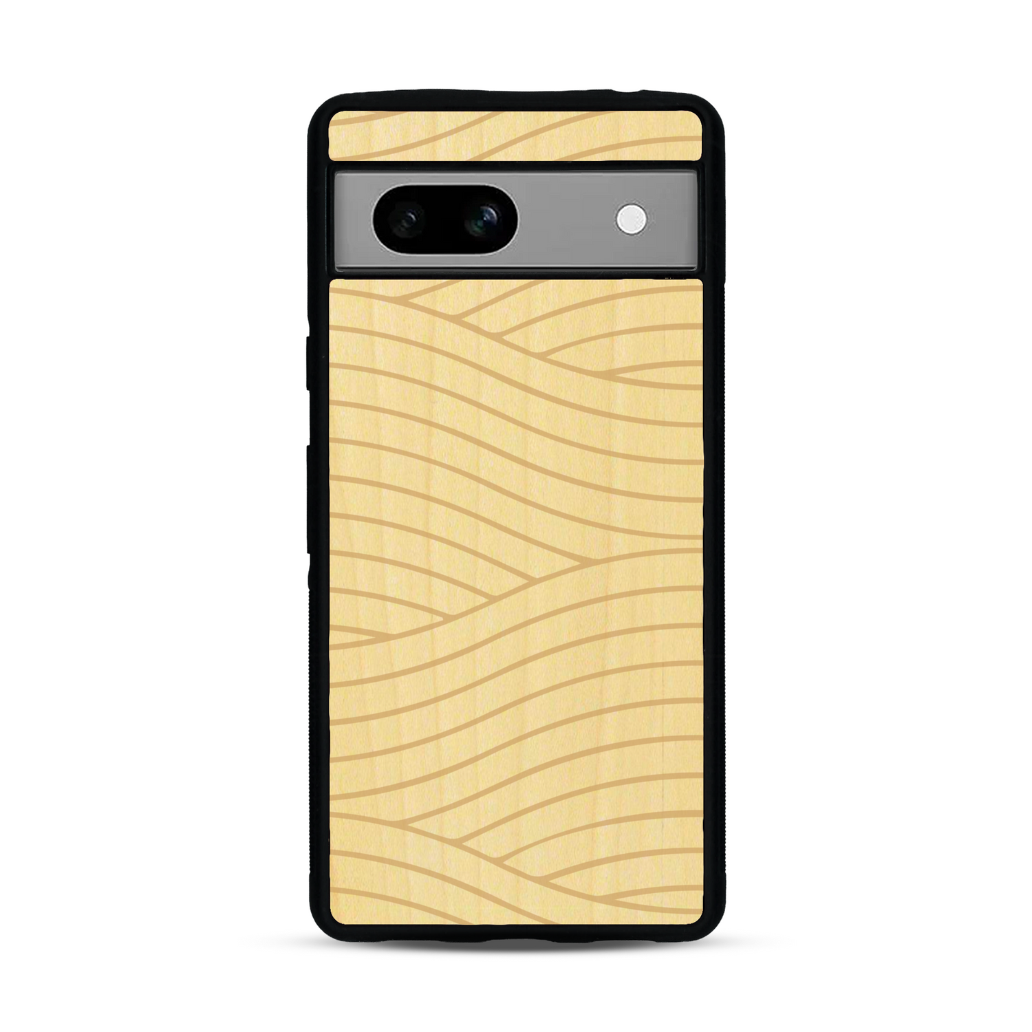 Coque de protection en bois véritable fabriquée en France pour  avec un motif moderne et minimaliste sur le thème waves et wavy représentant les vagues de l'océan