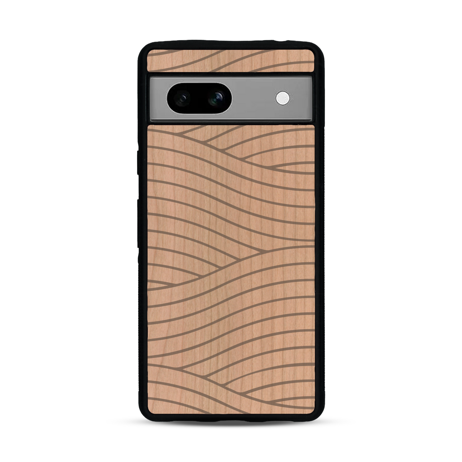 Coque de protection en bois véritable fabriquée en France pour  avec un motif moderne et minimaliste sur le thème waves et wavy représentant les vagues de l'océan