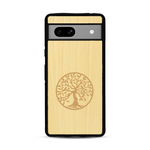 Coque de protection en bois véritable fabriquée en France pour  sur le thème de la spiritualité et du yoga avec une gravure zen représentant un arbre de vie
