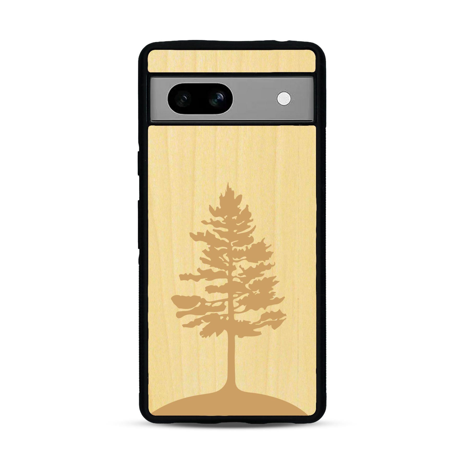 Coque de protection en bois véritable fabriquée en France pour  sur le thème de la nature, de la fôret et de l'écoresponsabilité avec une gravure représentant un arbre 
