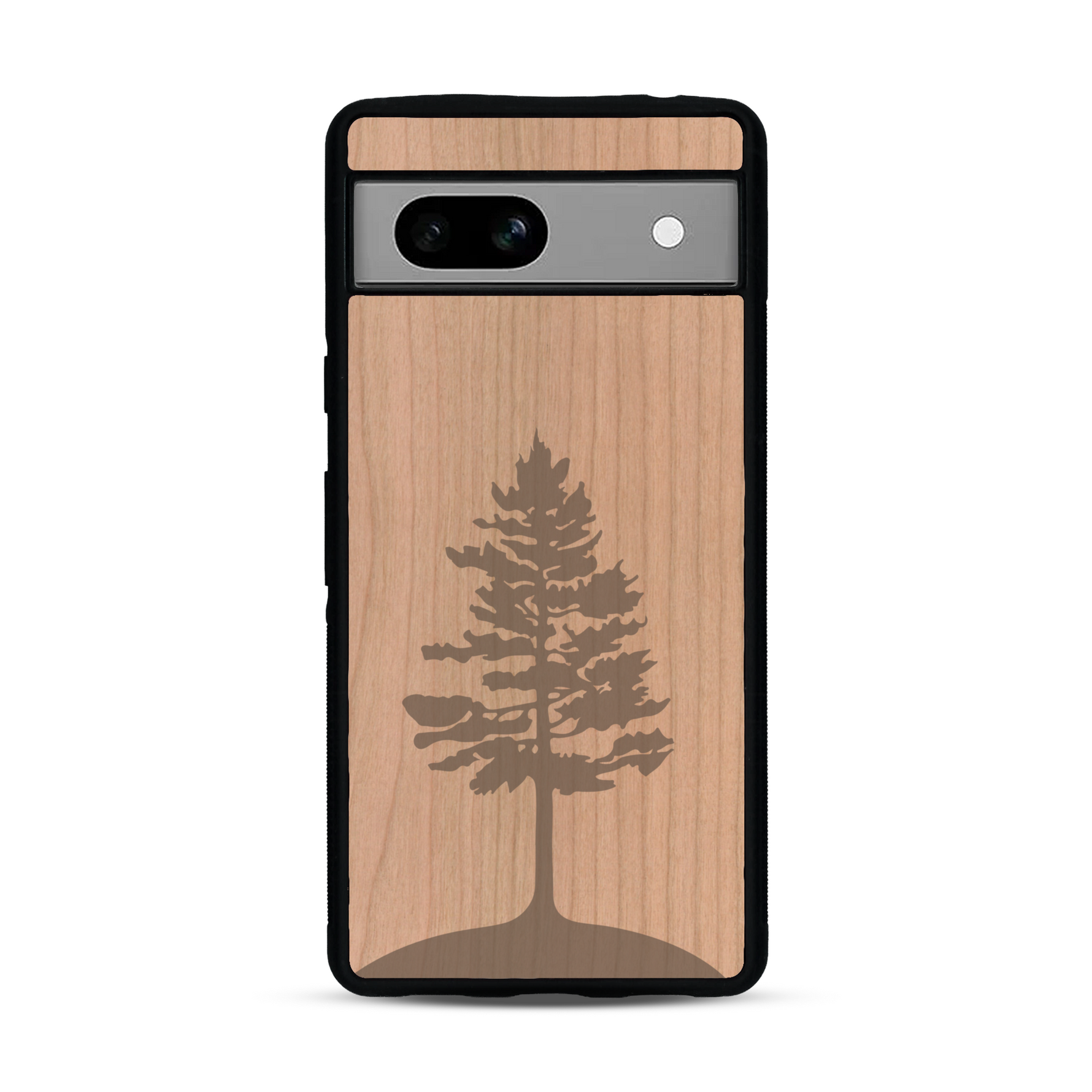 Coque de protection en bois véritable fabriquée en France pour  sur le thème de la nature, de la fôret et de l'écoresponsabilité avec une gravure représentant un arbre 