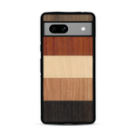 Coque de protection en bois véritable fabriquée en France pour  alliant des bandes horizontales de bambou, merisier, padouk, noyer et chêne fumé