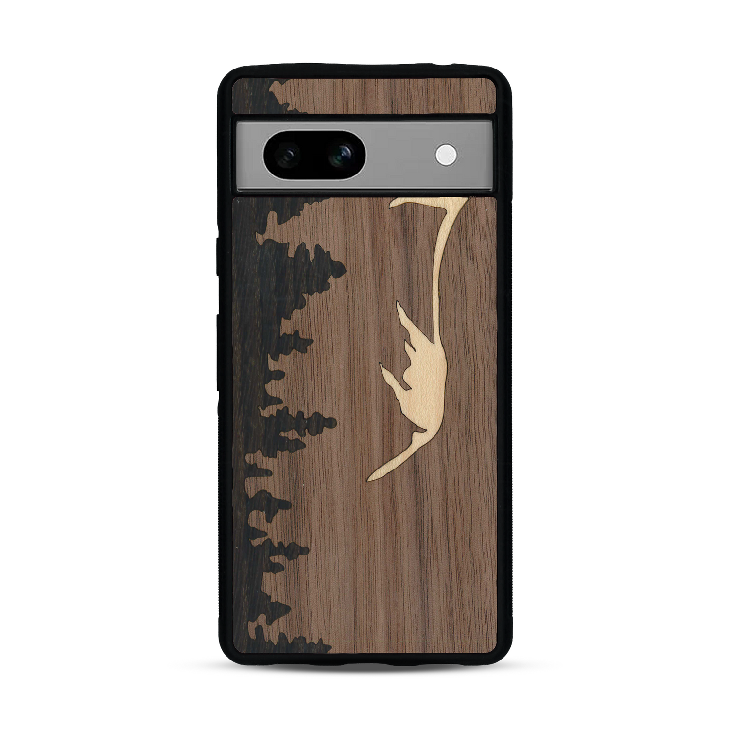 Coque de protection en bois véritable fabriquée en France pour  sur le thème de la nature et de la montagne qui allie du chêne fumé, du noyer et du bambou représentant le mont mézenc