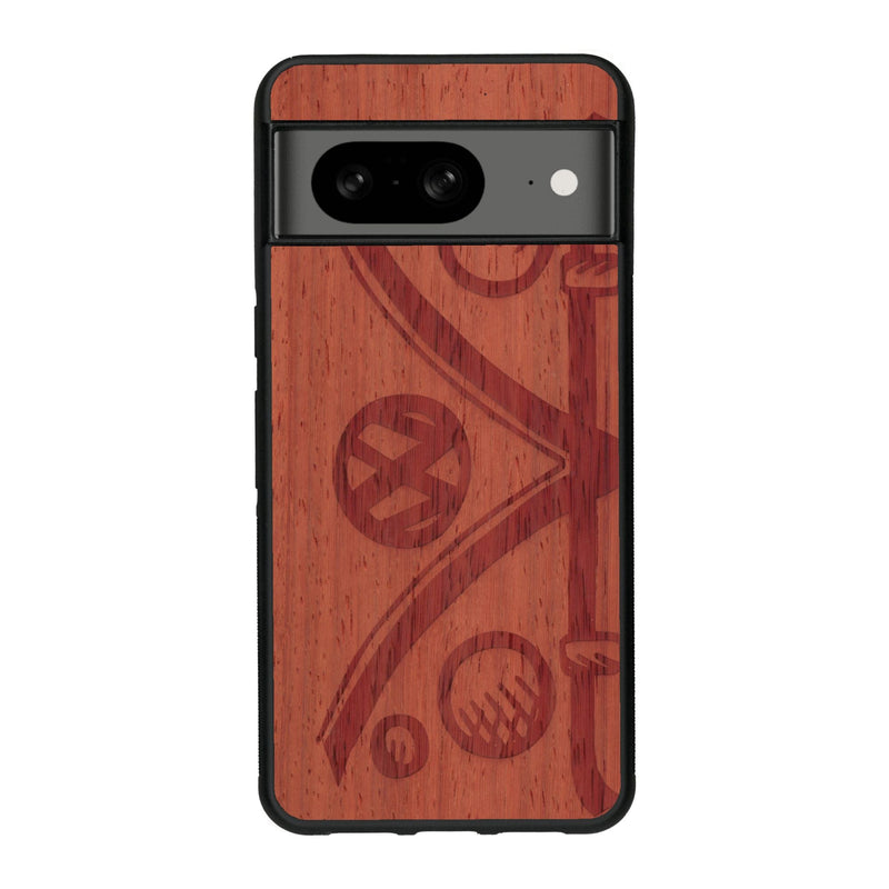 Coque de protection en bois véritable fabriquée en France pour Google Pixel 7A sur le thème de l'automobile avec un van combi