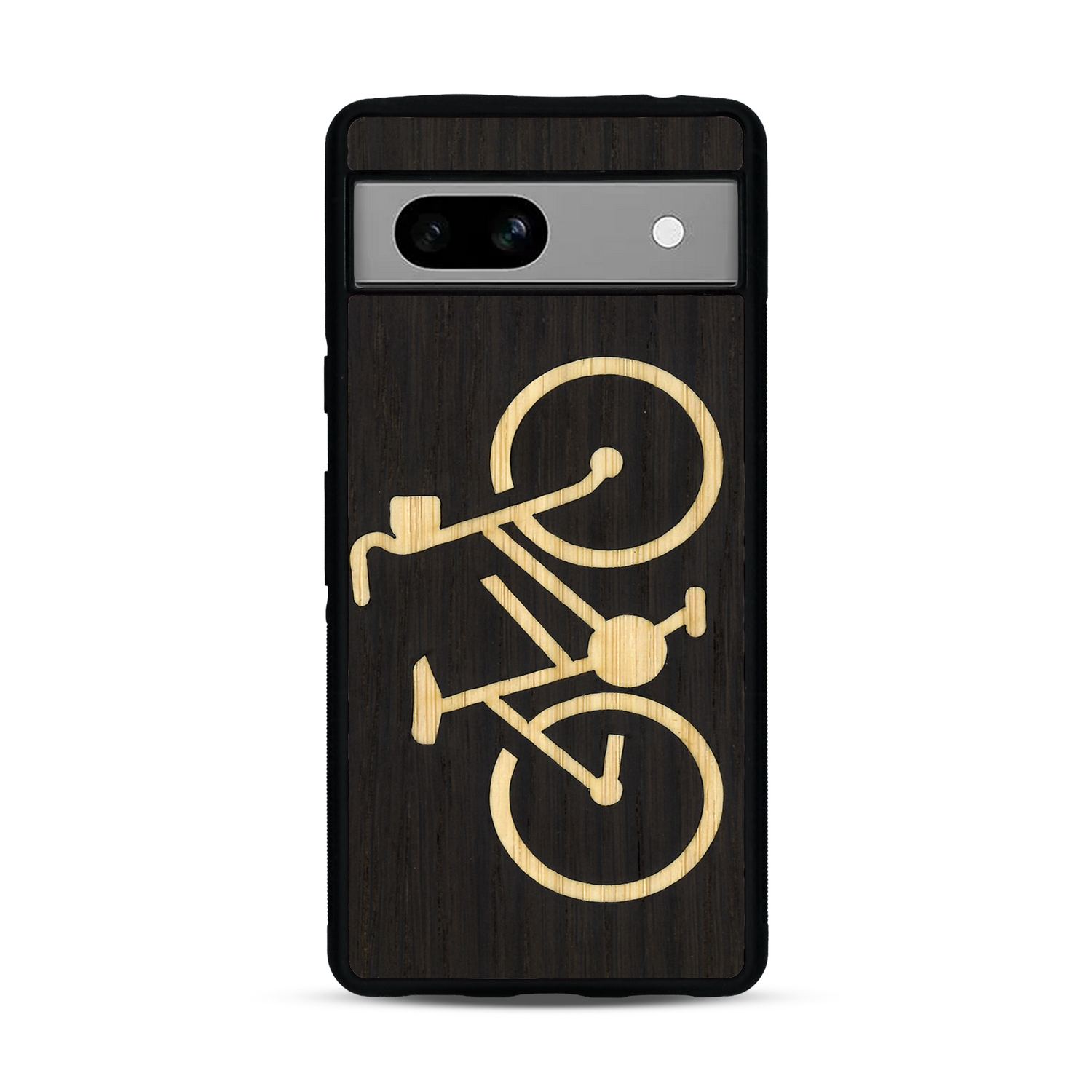 Coque de protection en bois véritable fabriquée en France pour  sur le theme du vélo et de l'outdoor qui allie du bambou et du chêne fumé représentant un vélo