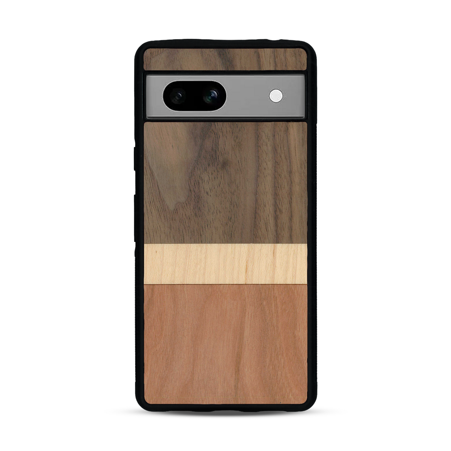 Coque de protection en bois véritable fabriquée en France pour  alliant des bandes horizontales de bambou, merisier et noyer