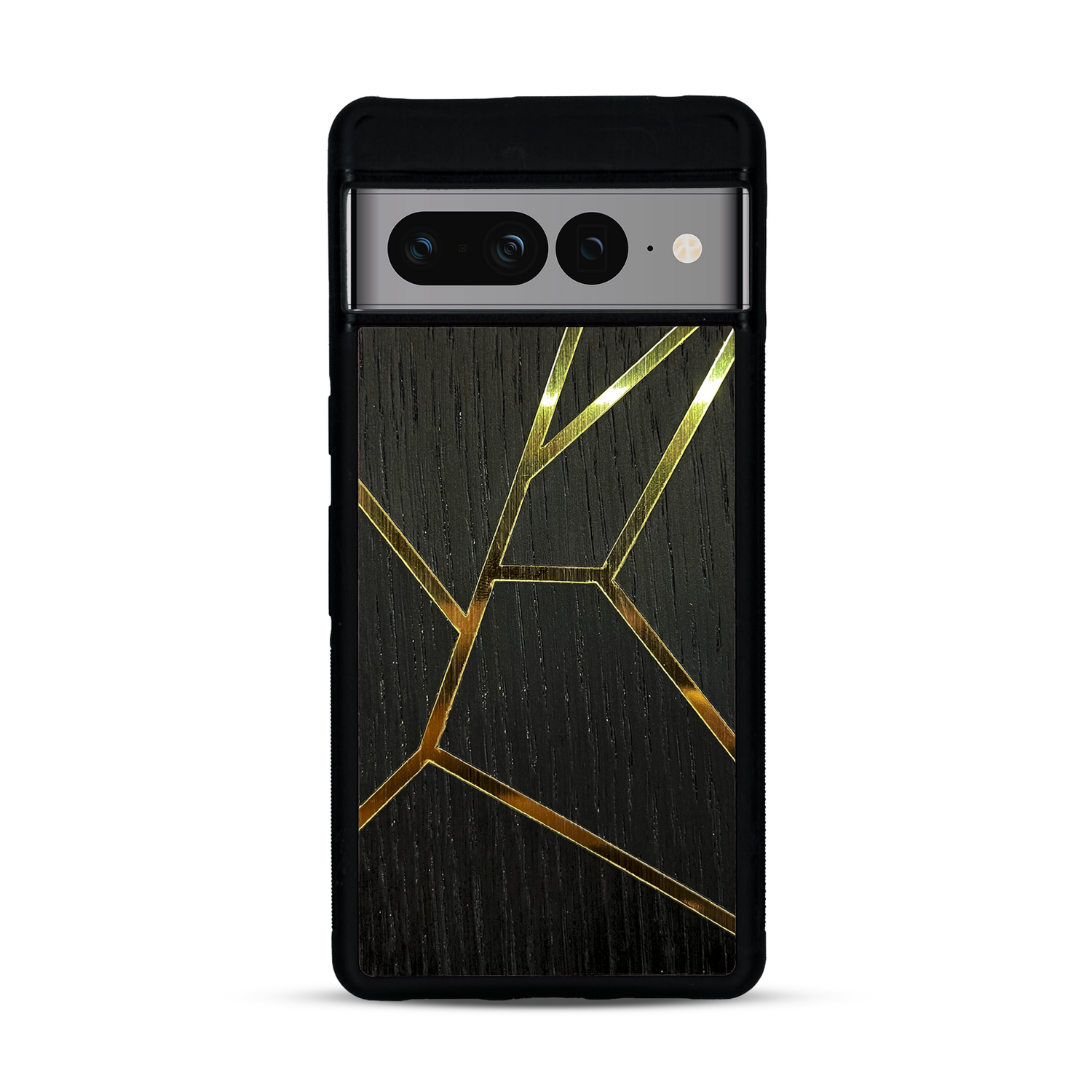Coque de protection en bois véritable fabriquée en France pour Google Pixel 7pro alliant plusieurs essences de bois pour représenter des fragments design
