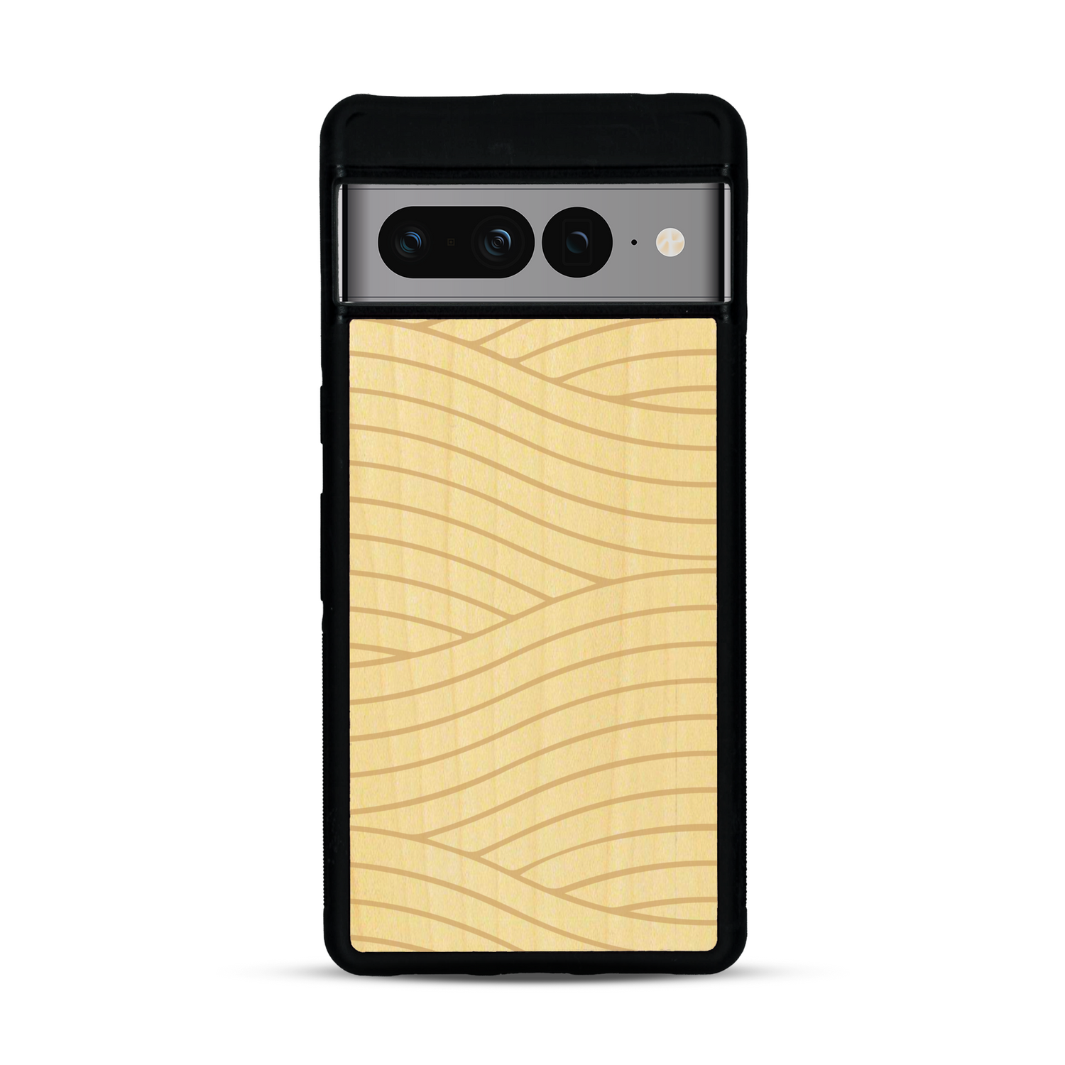Coque de protection en bois véritable fabriquée en France pour  avec un motif moderne et minimaliste sur le thème waves et wavy représentant les vagues de l'océan