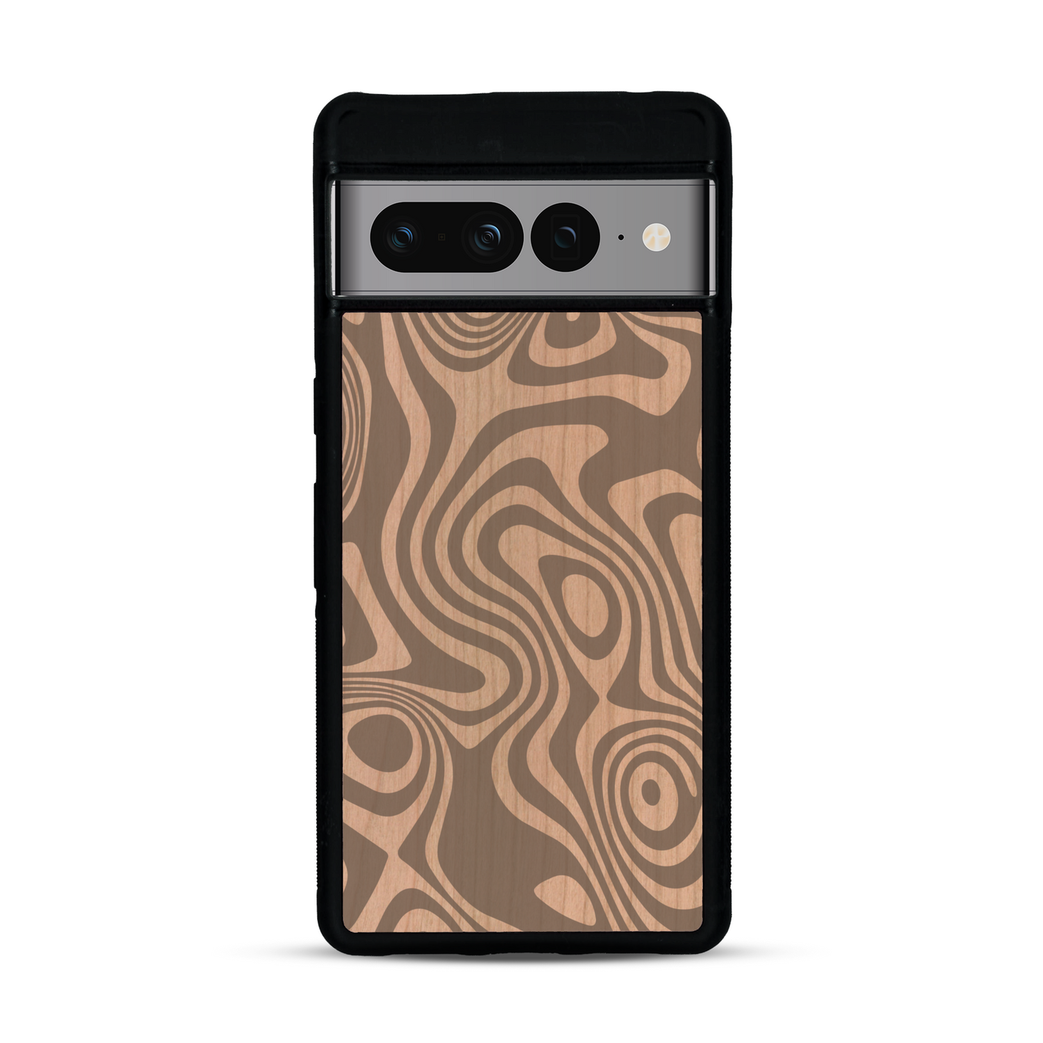 Coque de protection en bois véritable fabriquée en France pour  avec un motif abstrait représentant les mouvements de l'eau