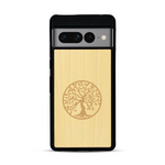 Coque de protection en bois véritable fabriquée en France pour  sur le thème de la spiritualité et du yoga avec une gravure zen représentant un arbre de vie