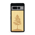 Coque de protection en bois véritable fabriquée en France pour  sur le thème de la nature, de la fôret et de l'écoresponsabilité avec une gravure représentant un arbre 