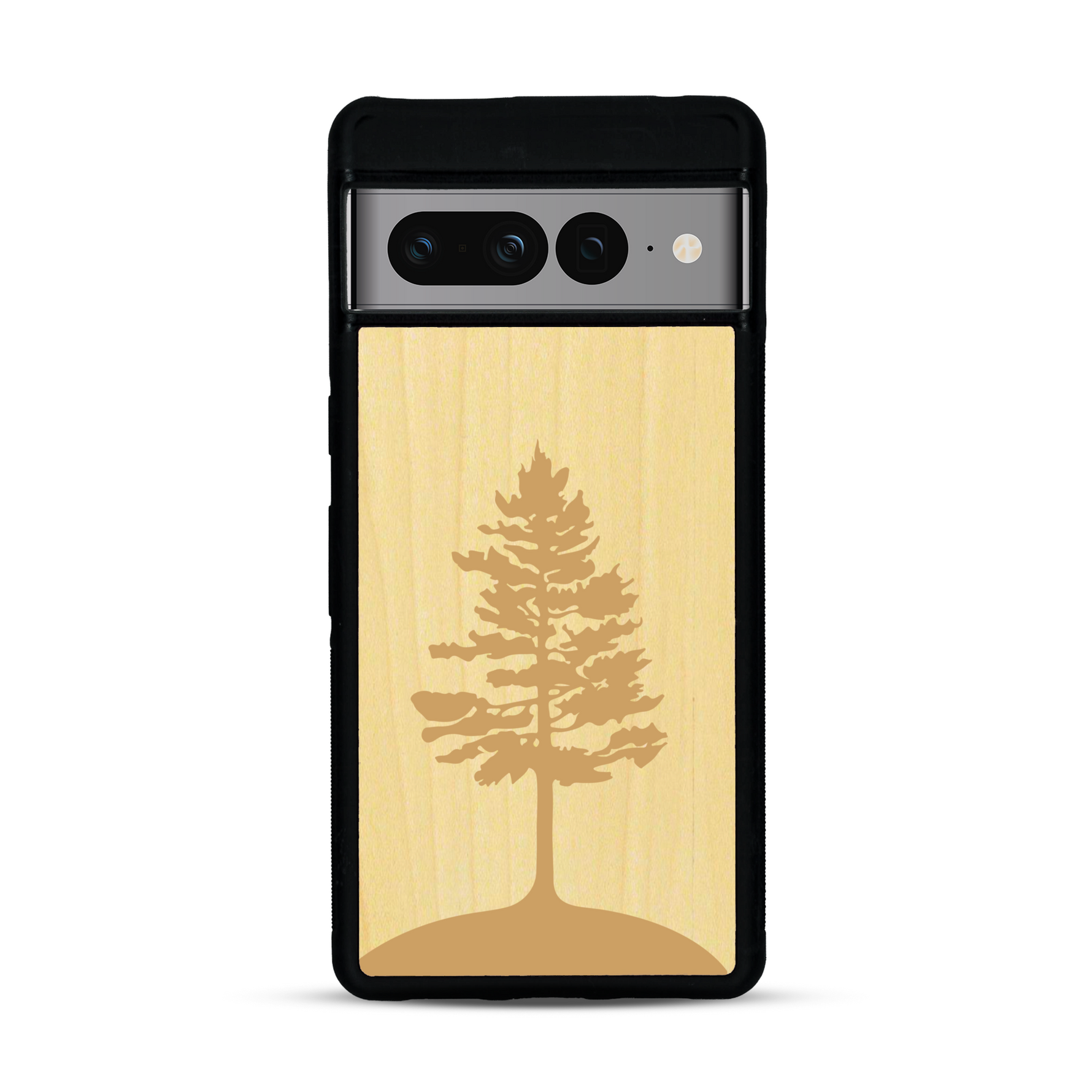 Coque de protection en bois véritable fabriquée en France pour  sur le thème de la nature, de la fôret et de l'écoresponsabilité avec une gravure représentant un arbre 