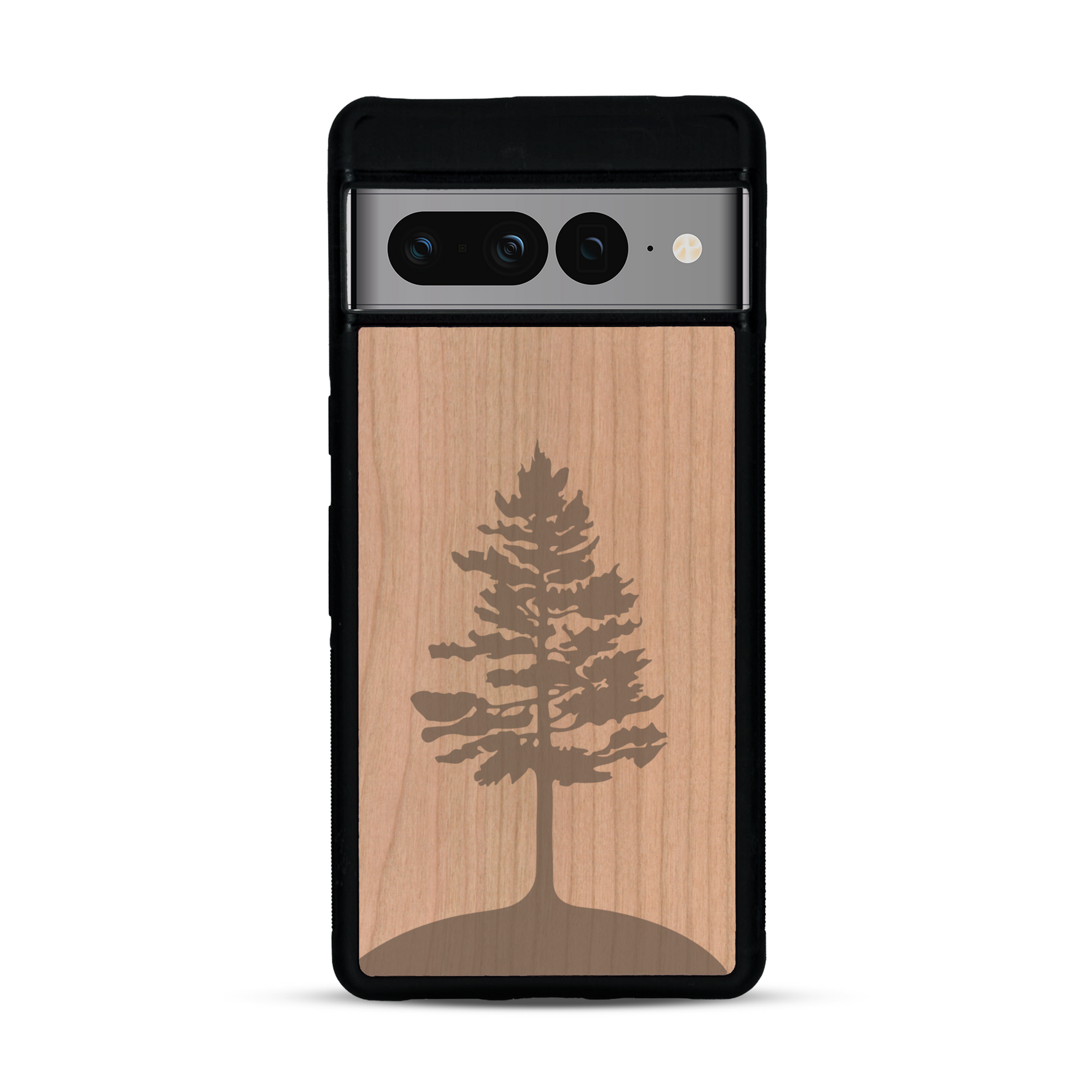 Coque de protection en bois véritable fabriquée en France pour  sur le thème de la nature, de la fôret et de l'écoresponsabilité avec une gravure représentant un arbre 