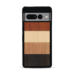 Coque de protection en bois véritable fabriquée en France pour  alliant des bandes horizontales de bambou, merisier, padouk, noyer et chêne fumé