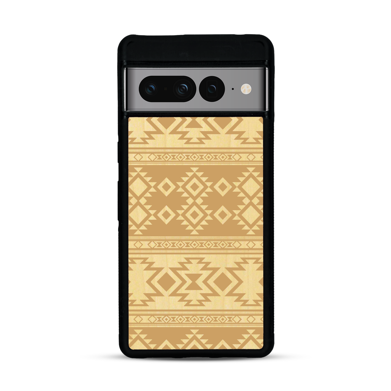 Coque de protection en bois véritable fabriquée en France pour  avec des motifs géométriques s'inspirant des temples aztèques, mayas et incas