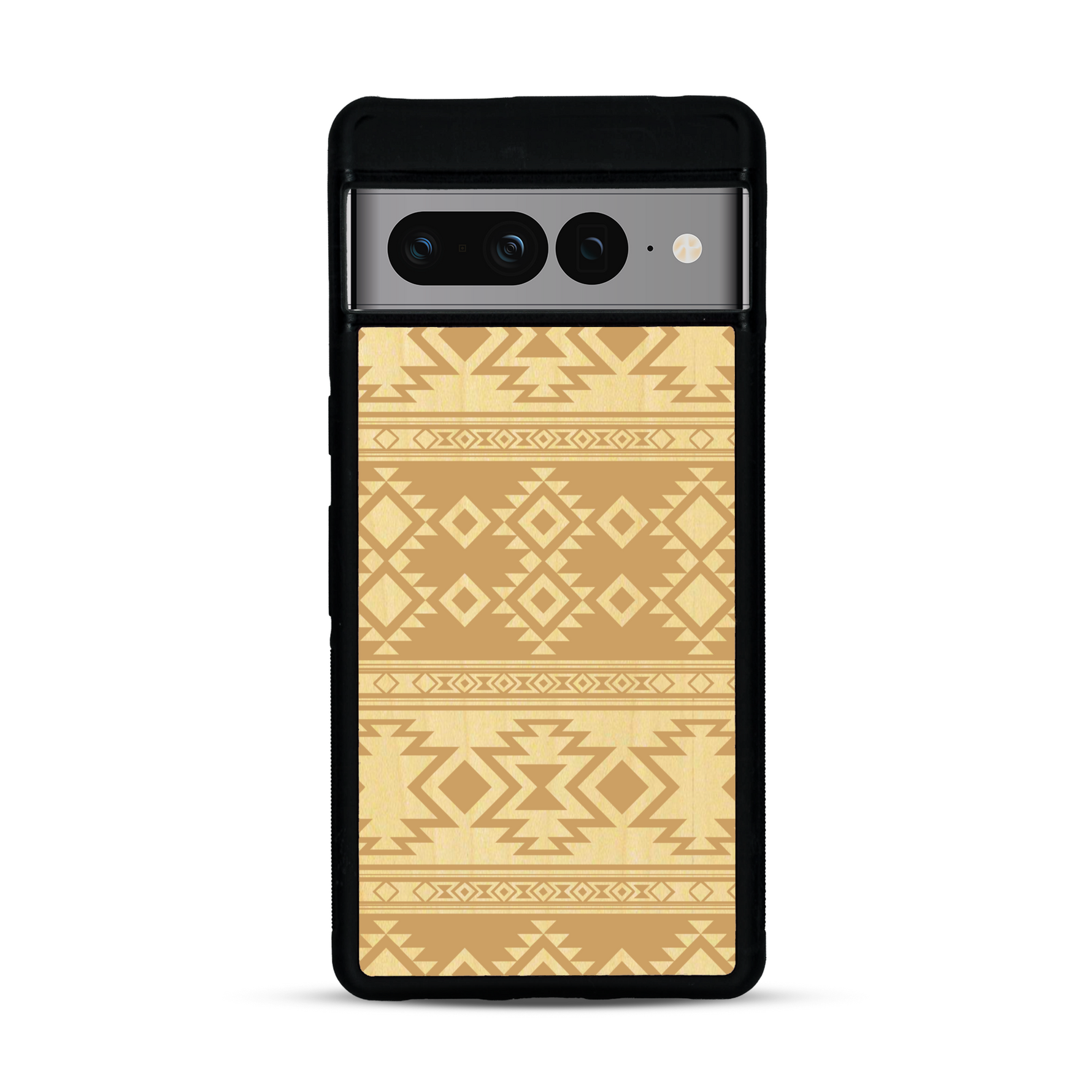 Coque de protection en bois véritable fabriquée en France pour  avec des motifs géométriques s'inspirant des temples aztèques, mayas et incas