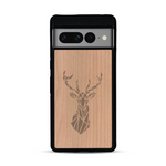 Coque de protection en bois véritable fabriquée en France pour  sur le thème de la nature et des animaux représentant une tête de cerf gométrique avec un design moderne et minimaliste