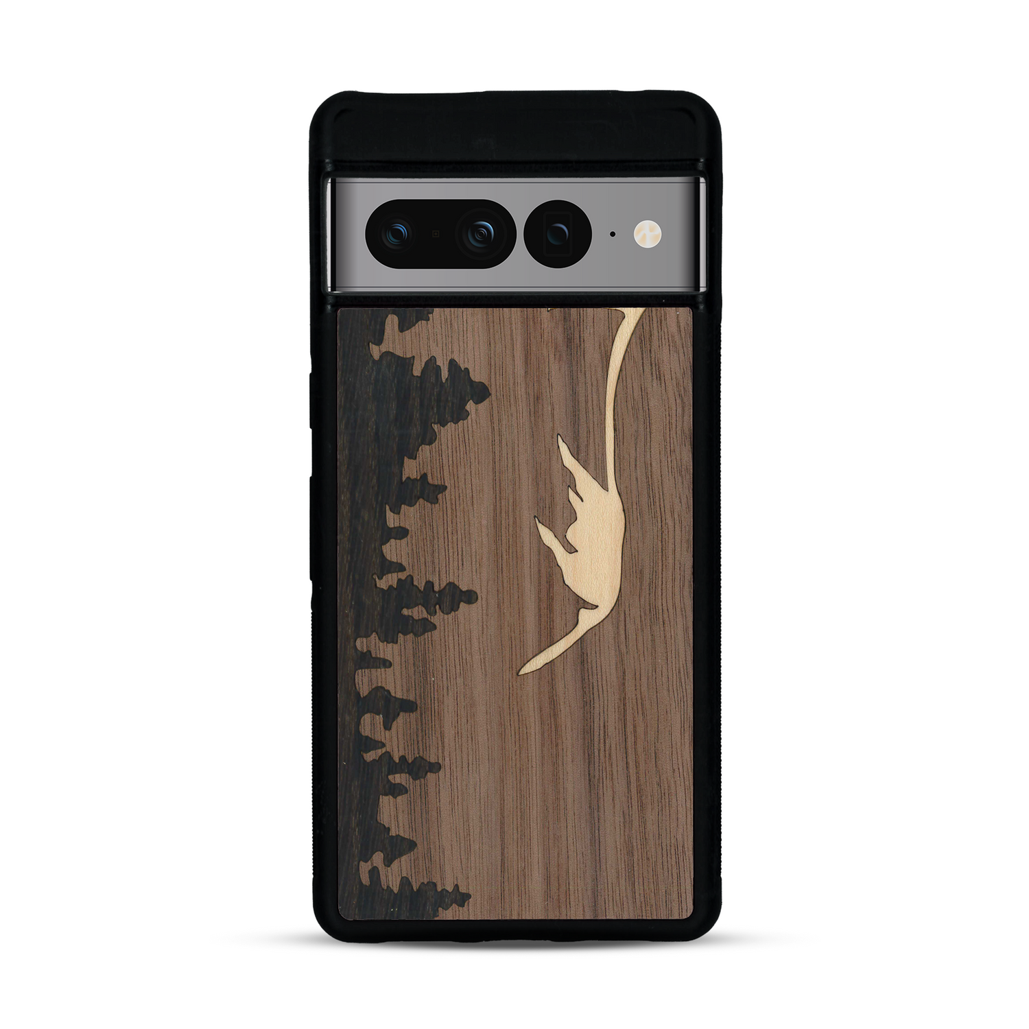 Coque de protection en bois véritable fabriquée en France pour  sur le thème de la nature et de la montagne qui allie du chêne fumé, du noyer et du bambou représentant le mont mézenc