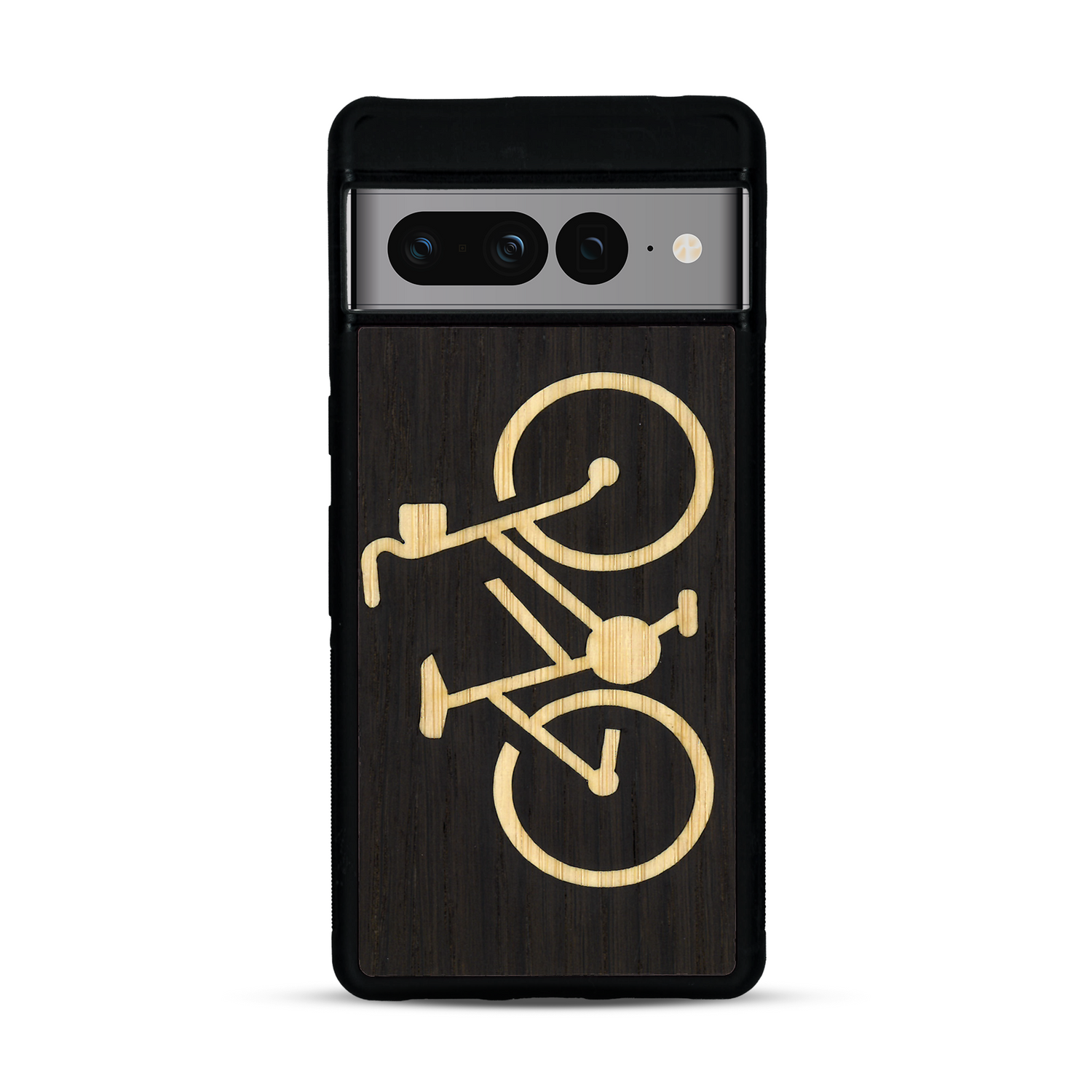 Coque de protection en bois véritable fabriquée en France pour  sur le theme du vélo et de l'outdoor qui allie du bambou et du chêne fumé représentant un vélo