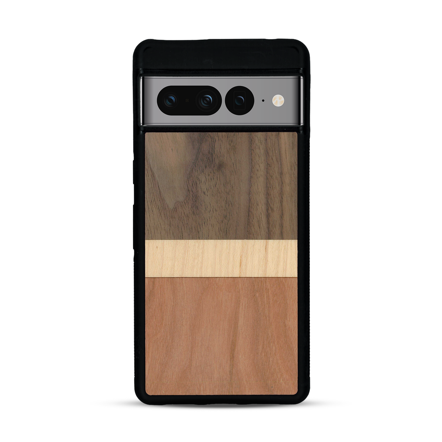 Coque de protection en bois véritable fabriquée en France pour  alliant des bandes horizontales de bambou, merisier et noyer