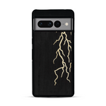 Coque de protection en bois véritable fabriquée en France pour Google Pixel 7pro alliant plusieurs essences de bois pour représenter un éclair divin