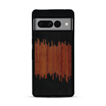 Coque de protection en bois véritable fabriquée en France pour Google Pixel 7pro alliant plusieurs essences de bois pour représenter du magma en fusion
