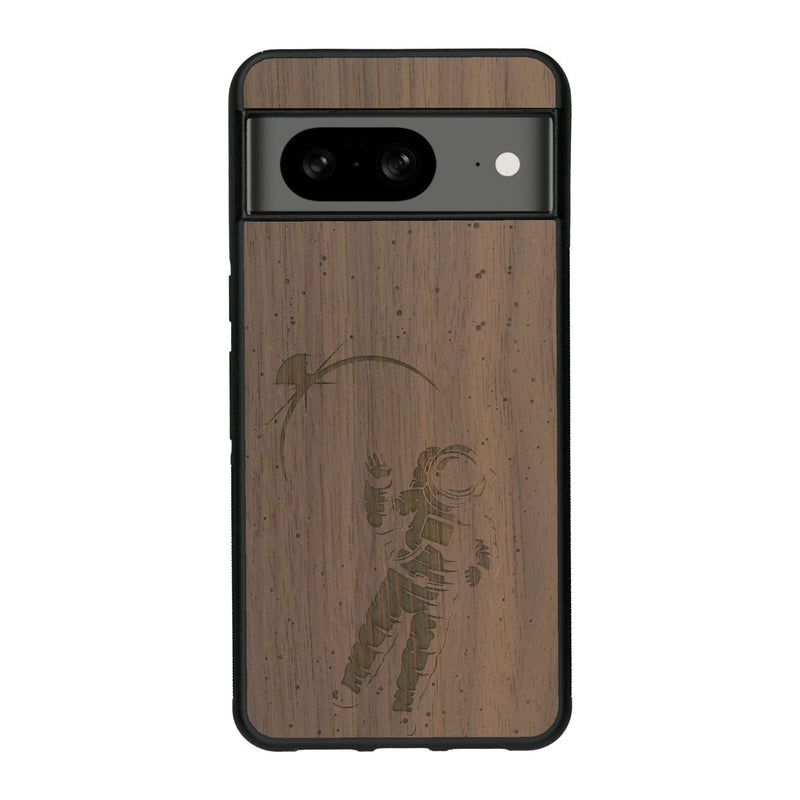 Coque de protection en bois véritable fabriquée en France pour Google Pixel 8 sur le thème des astronautes