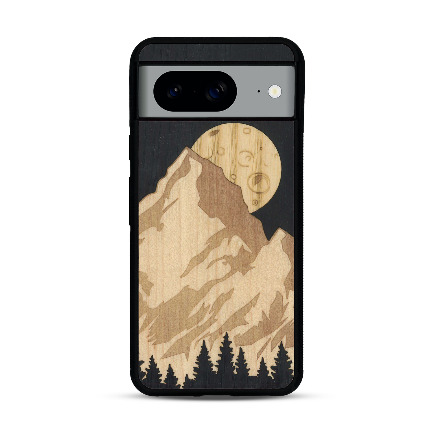 Coque de protection en bois véritable fabriquée en France pour  alliant plusieurs essences de bois pour représenter le mont Everest