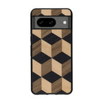 Coque de protection en bois véritable fabriquée en France pour Google Pixel 8 alliant plusieurs essences de bois pour représenter un classique intemporel de la marqueterie