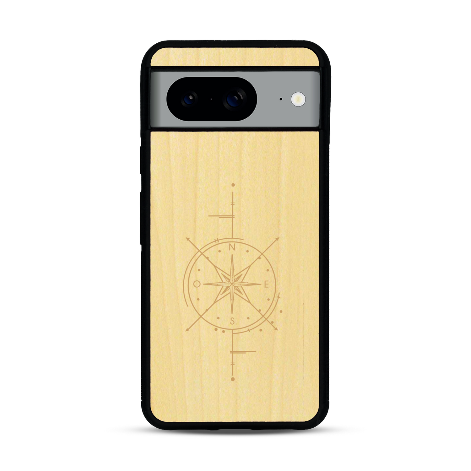 Coque de protection en bois véritable fabriquée en France pour  avec une gravure "rose des vents" sur le thème nautique et de l'océan qui s'inspire des boussoles de pirate
