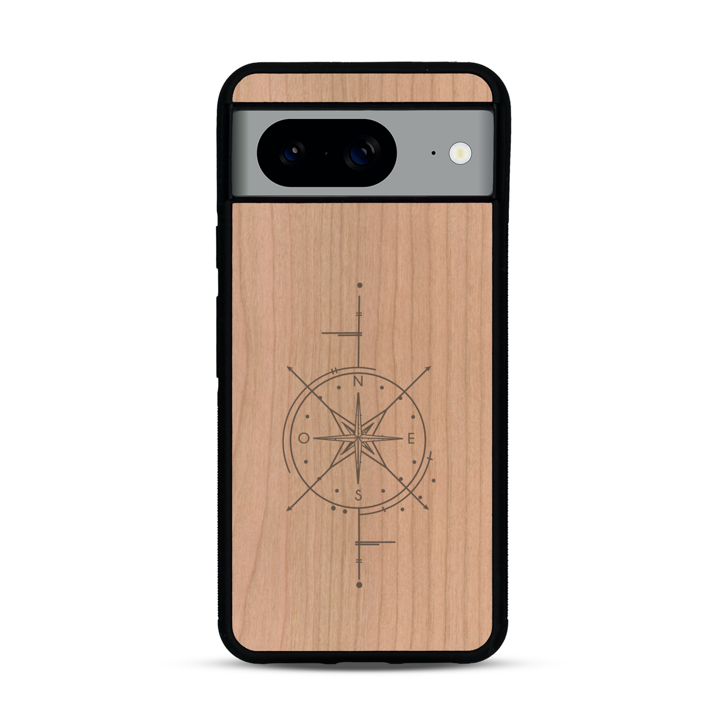 Coque de protection en bois véritable fabriquée en France pour  avec une gravure "rose des vents" sur le thème nautique et de l'océan qui s'inspire des boussoles de pirate