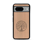 Coque de protection en bois véritable fabriquée en France pour  sur le thème de la spiritualité et du yoga avec une gravure zen représentant un arbre de vie