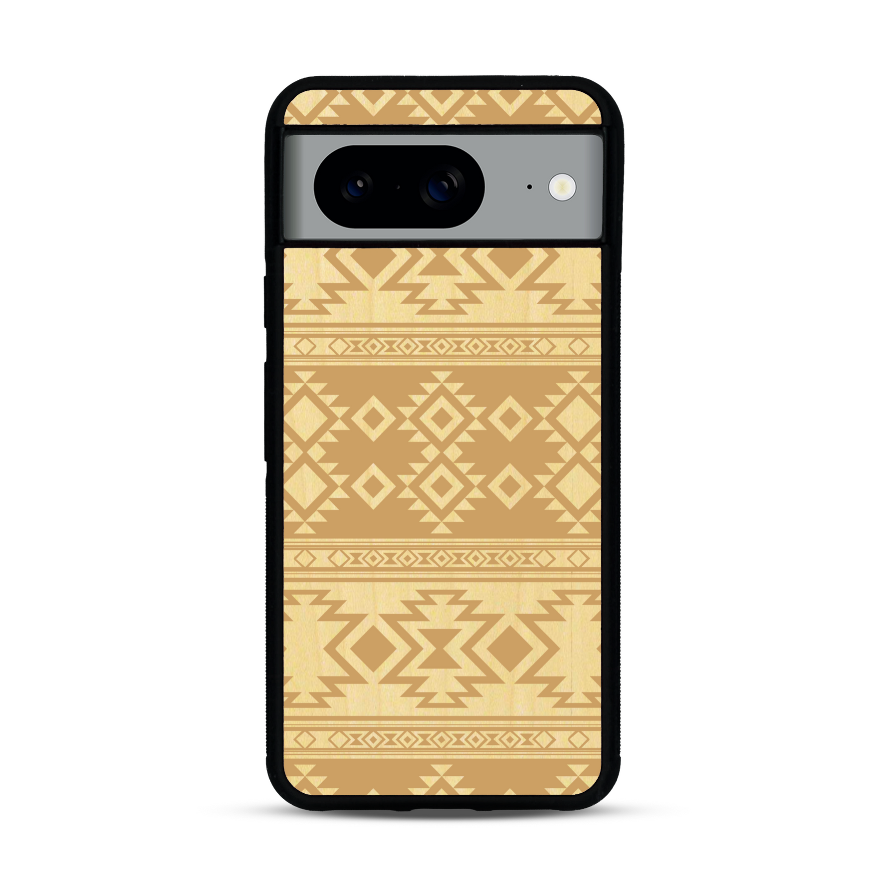 Coque de protection en bois véritable fabriquée en France pour  avec des motifs géométriques s'inspirant des temples aztèques, mayas et incas