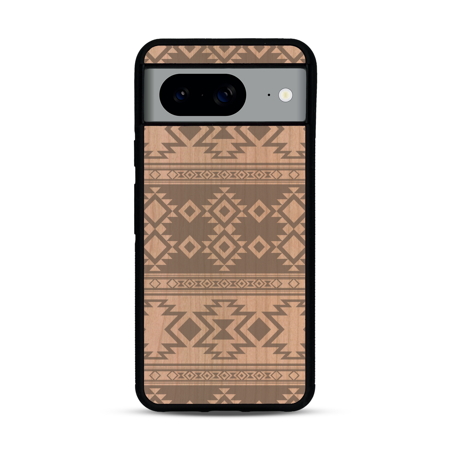 Coque de protection en bois véritable fabriquée en France pour  avec des motifs géométriques s'inspirant des temples aztèques, mayas et incas
