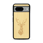 Coque de protection en bois véritable fabriquée en France pour  sur le thème de la nature et des animaux représentant une tête de cerf gométrique avec un design moderne et minimaliste