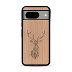 Coque de protection en bois véritable fabriquée en France pour  sur le thème de la nature et des animaux représentant une tête de cerf gométrique avec un design moderne et minimaliste