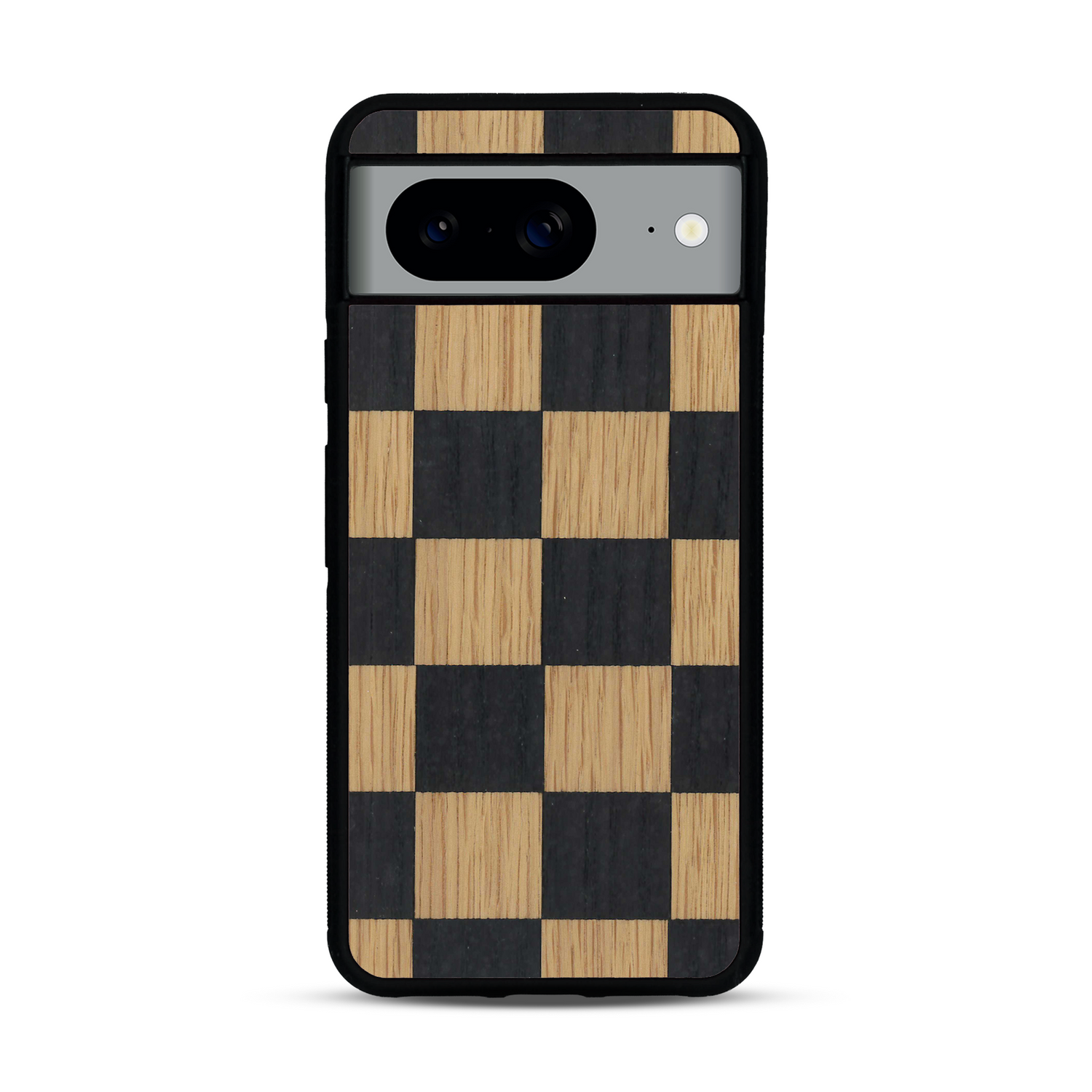 Coque de protection en bois véritable fabriquée en France pour  alliant plusieurs essences de bois pour représenter un damier
